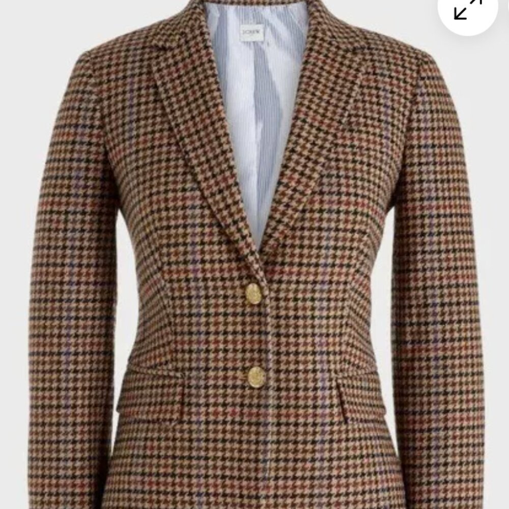 NWOTJ. Crew Factory Houndstooth Patterned Schoolboy Blazer In Wool Blend Size 12